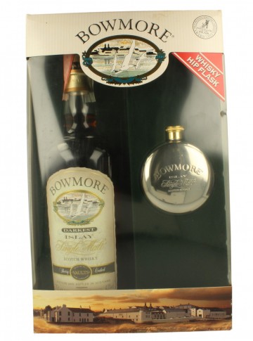 BOWMORE  DARKEST 70CL 43% GIFT BOX WITH HIP FLASK