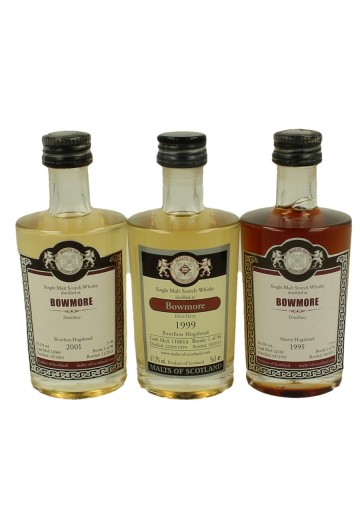 BOWMORE  miniature 1995-1999-2001 3x 5cl  Malts of Scotland Cask 12060-110014-12018