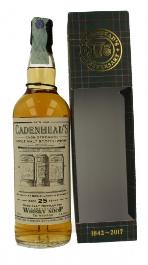Bruichladdich Islay  Scotch Whisky 25 Years old 1992 2017 70cl 53.8% Cadenhead's - Whisky Shop Edinburgh
