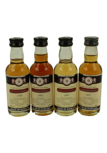 BUNNAHABHAIN miniature 1967-1968-1992-1997 4x 5cl  Malts of Scotland Cask 12291-1419-3315-3172