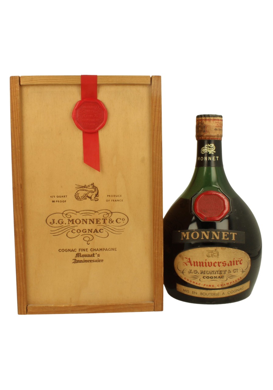 COGNAC MONNET ANNIVERSAIRE 4/5 QUARTCL 80 PROOF% BOTTLED IN THE 60