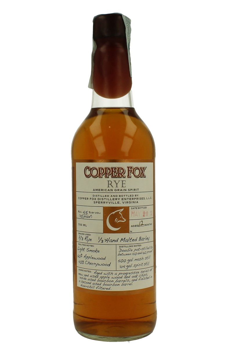 COPPER FOX Rye 70cl 45 Products Whisky Antique, Whisky & Spirits