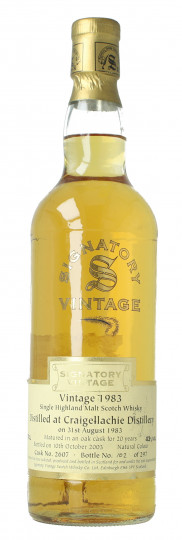 CRAIGELLACHIE Speyside Scotch Whisky 20 years old 1983 2003 70cl 43% Signatory  - Cask 2607