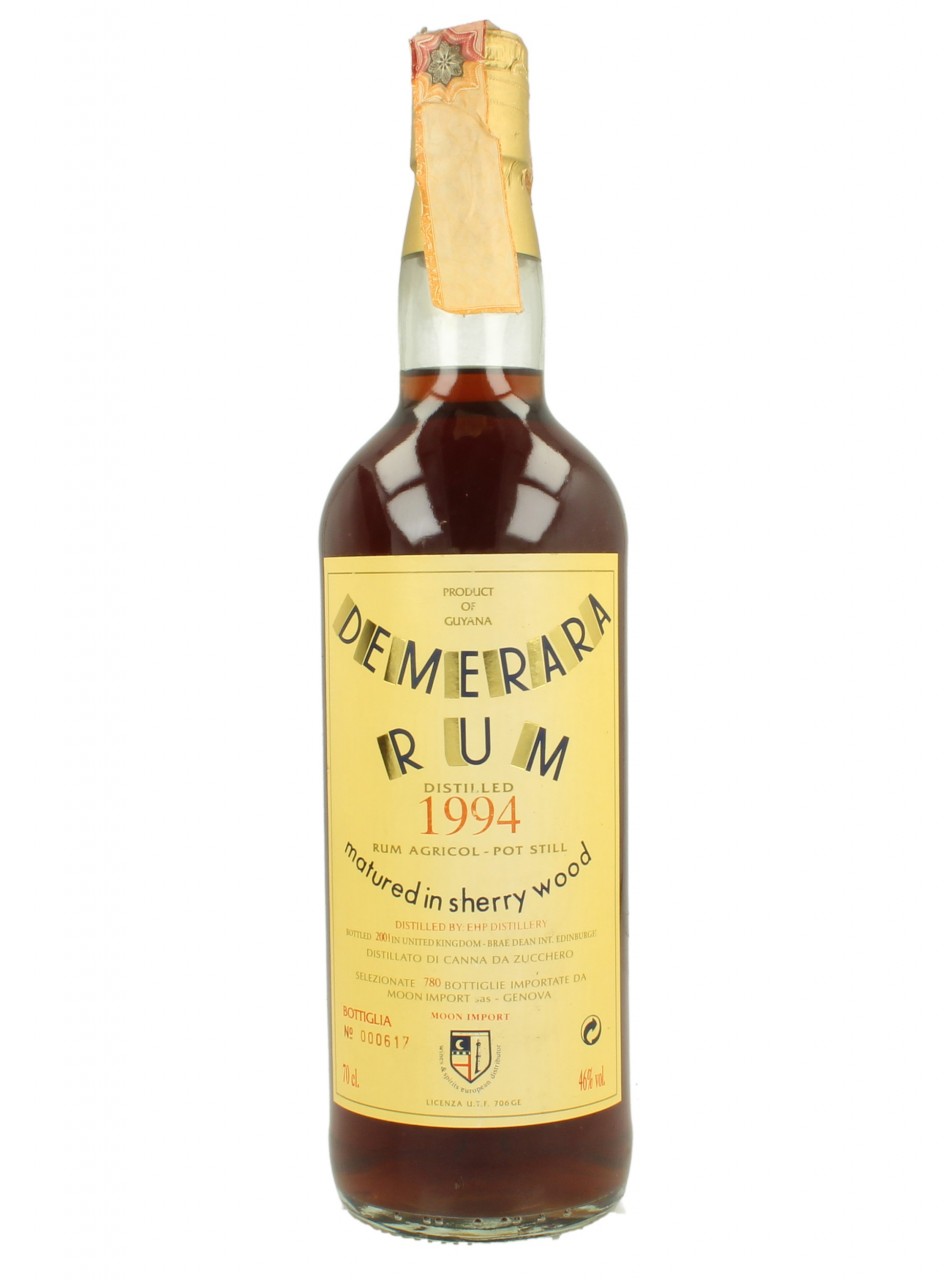 DEMERARA RUM EHP MOON IMPORT 1994 2001 70 CL 46 SHERRY WOOD