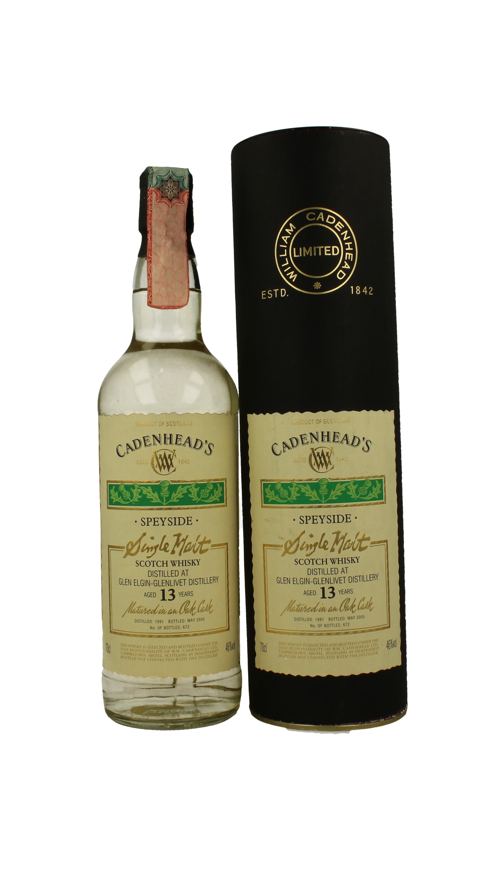GLEN ELGIN 13 years old 1991 2005 70cl 46% Cadenhead's - Single
