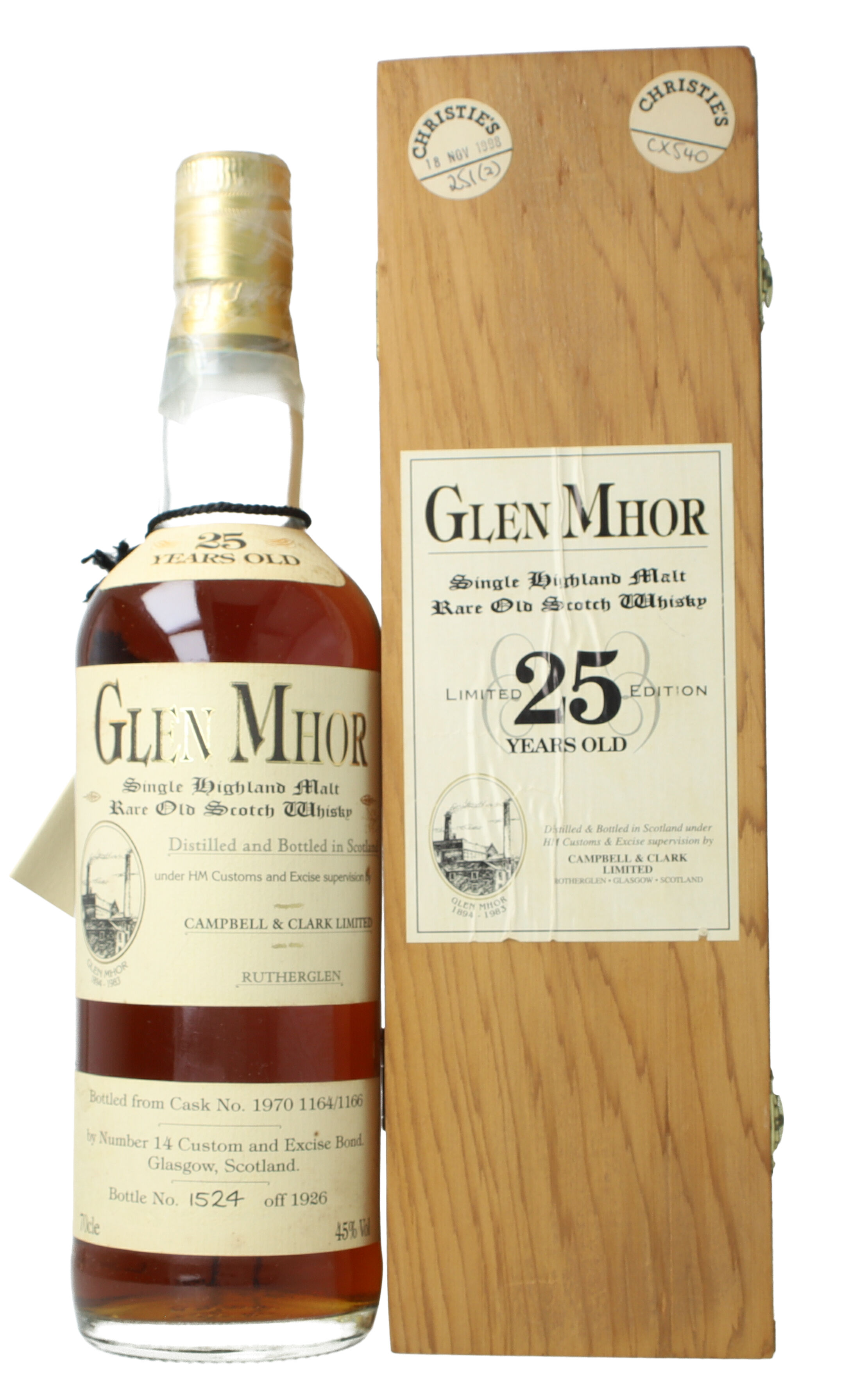 Glen Mhor Highland Scotch Whisky 25 Years Old 1970 70cl 45