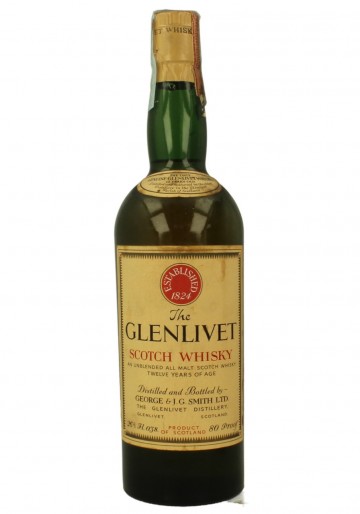 GLENLIVET 12yo Bot.60's 26 2/3 Fl. Ozs 80°proof OB  - Cork Stopper