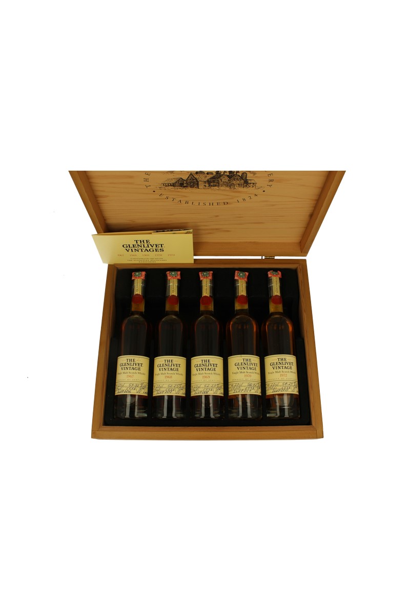 GLENLIVET 1967-1968-1969-1970-1972 5x20cl OB-Wood box