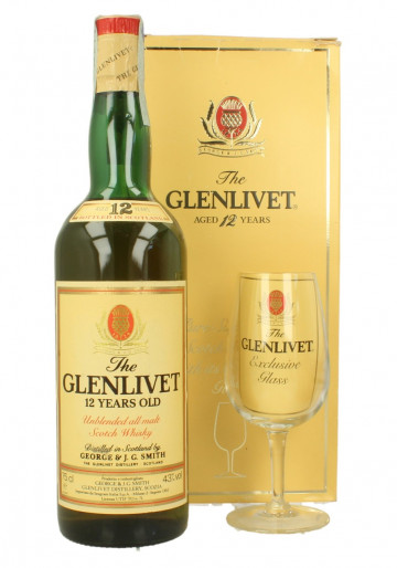 Glenlivet Speyside  Scotch Whisky 12yo Bot.80's 75cl 43% OB - Unblended with Glass