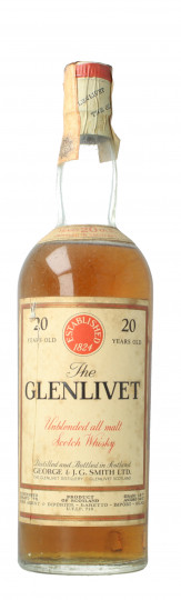 Glenlivet Speyside Scotch Whisky 20 year old - Bot.60's or early 70's 75cl 45.7% OB - Baretto import level at neck