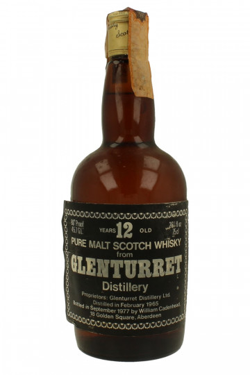 GLENTURRET 12yo 1965 1977 26 2/3 Fl. Ozs 80°proof Cadenhead's - Dumpy