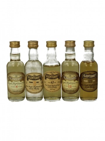 GLENTURRET 5CL 5 RARE MINIATURES 8-8-10-12-12- YO 