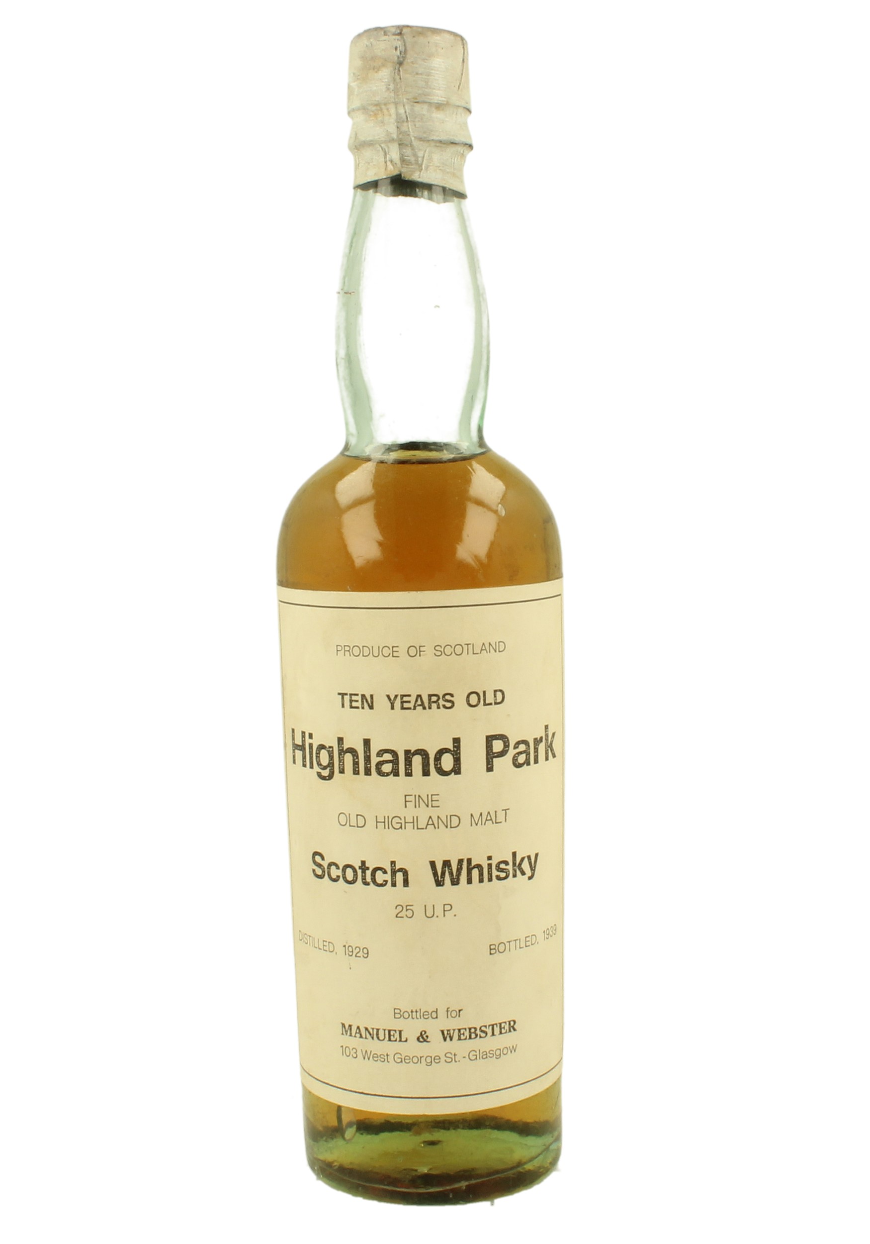 HIGHLAND PARK Bot.around 1900 Half Bottle Manuel & ster Products Whisky Antique, Whisky