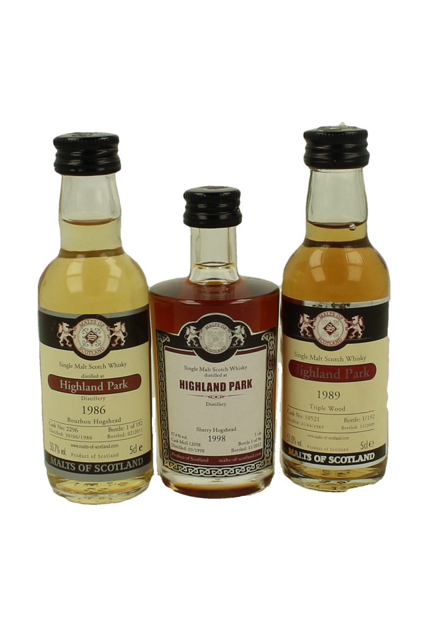 HIGHLAND PARK miniature 1986-1989-1998 3x 5cl Malts of Scotland