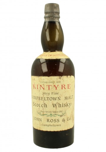 KINTYRE VERY FINE CAMPBELTOWN MALT JOHN ROSS & CO WE DO NOT GUARANTEE THE BOTTLE AUTHENTICITY 75 CL