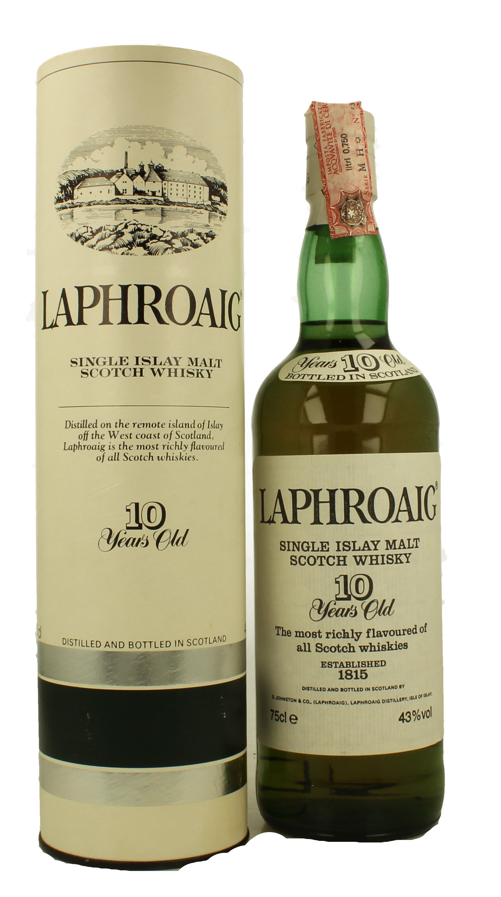 LAPHROAIG Single Islay malt Scotch Whisky 10 YEARS OLD Bot 80's 75cl 43