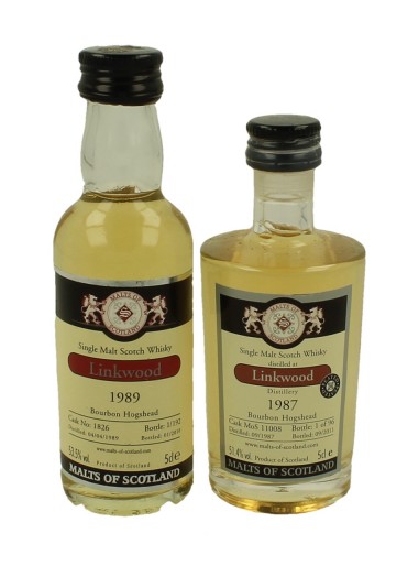 LINKWOOD  miniature 1984-1987-1988-1989-2000 5x 5cl  Malts of Scotland Cask 14045-14025-15028-1826-11008