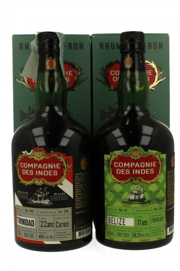 Lot of 2 old Rum Compagnie des Indie 2x70cl Caroni 1993 - Belize 2005