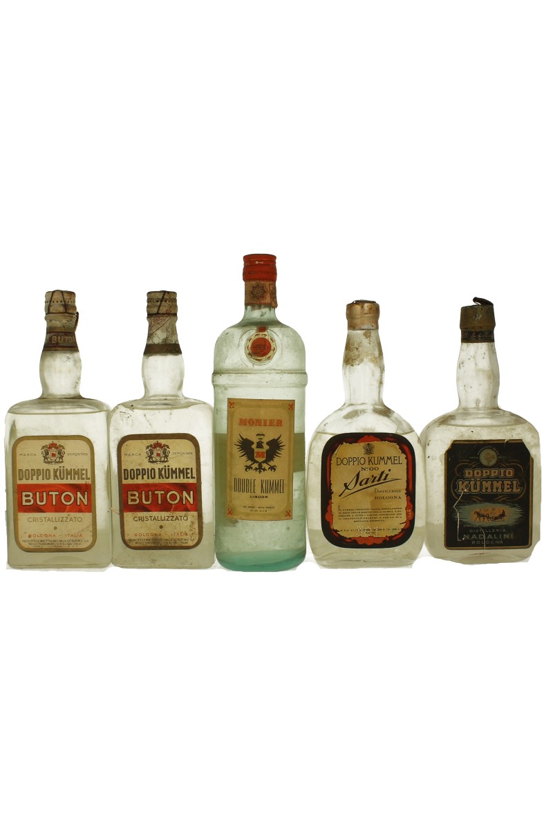 lot of 5 old Italian Liquor Doppio Kummel Bot.40/50/60's 75cl