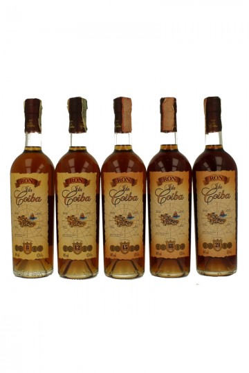 Lot of 5 old Rum Isla Coiba 5x70cl 8-12-15-18-21 Years Old