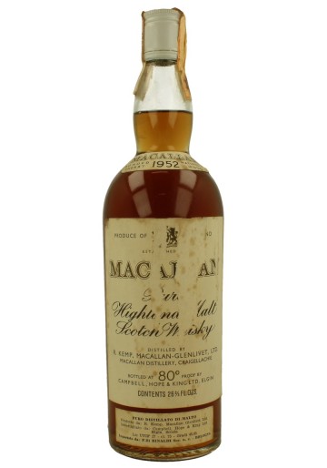 MACALLAN Over 15yo 1952 26 2/3 Fl. Ozs 80°proof OB  -rinaldi Import Bottle propriety of private collector for sale