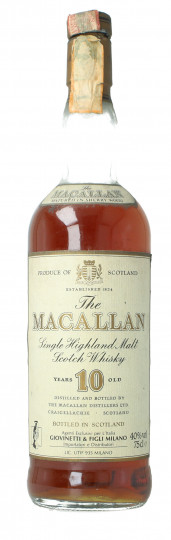 Macallan Speyside  Scotch Whisky 10 year old Bot.80's 75cl 40% OB - CORK BROKEN Giovinetti Imp.