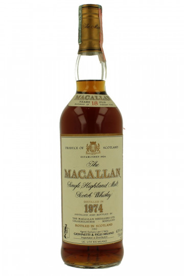 Macallan Speyside  Scotch Whisky 18 Year old 1974 75cl 43% OB  - Giovinetti import
