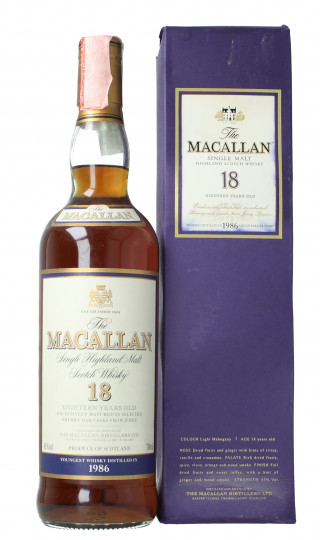 Macallan Speyside  Scotch Whisky 18  year old 1986 70cl 43% OB-  Box not right