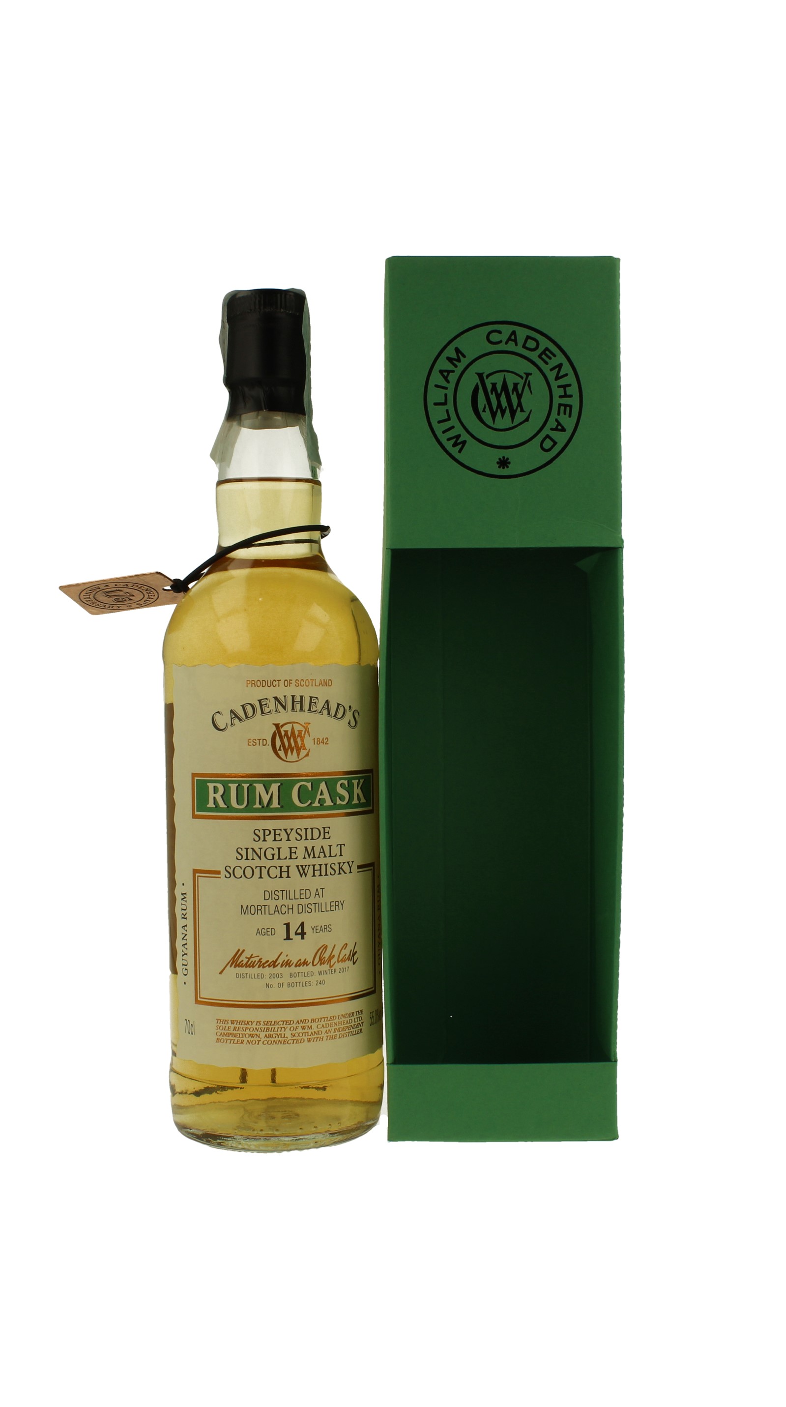 MORTLACH 14 years old 2003 2017 70cl 55 Cadenhead's RUM CASK Guyana