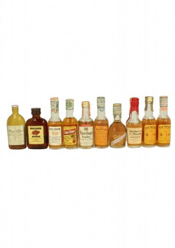 SET OF 11 MINIUTURES OLD BOURBON  2 ONE THE LEFT LOW LEVEL  5 CL