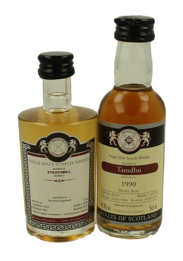 STRATHMILL- TAMDHU miniature 1990-1991 2x 5cl  Malts of Scotland Cask 17021-8119